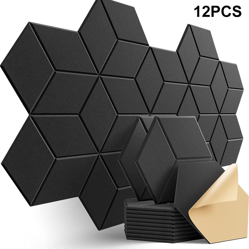 12 Pack Self-Adhesive Acoustic Panels 12" X 10" X 0.4" - Sound Proof Foam Panels for Walls with High Density, Y-Lined Design, Flame Resistant, Absorb Noise and Eliminate Echoes(Black)
