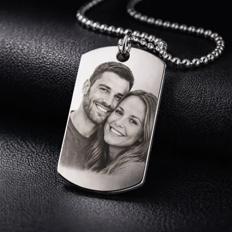 Personalized Dog Cat Photo Engraved Necklace Custom Dog Tag with Unique Design and Engraved Details