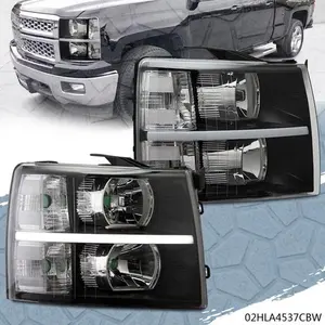 CROSSDESIGN LED Strip DRL Clear Corner Black Headlight Lamp Fit For 2007-14 Chevy Silverado