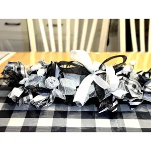 Handcrafted Buffalo Check Swag Centerpiece, Black White Farmhouse Decor