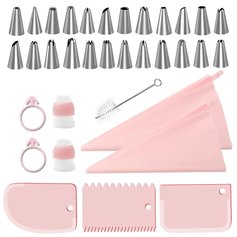 34 Pcs Pro Cake Decorating Set, 24 Stainless Steel Piping Tips, Reusable Piping Bags, Couplers, Scrapers, Baking Tools Kit for Beginners & Pros, Cake Decorating Supplies for Cupcakes, Cakes, Cookies