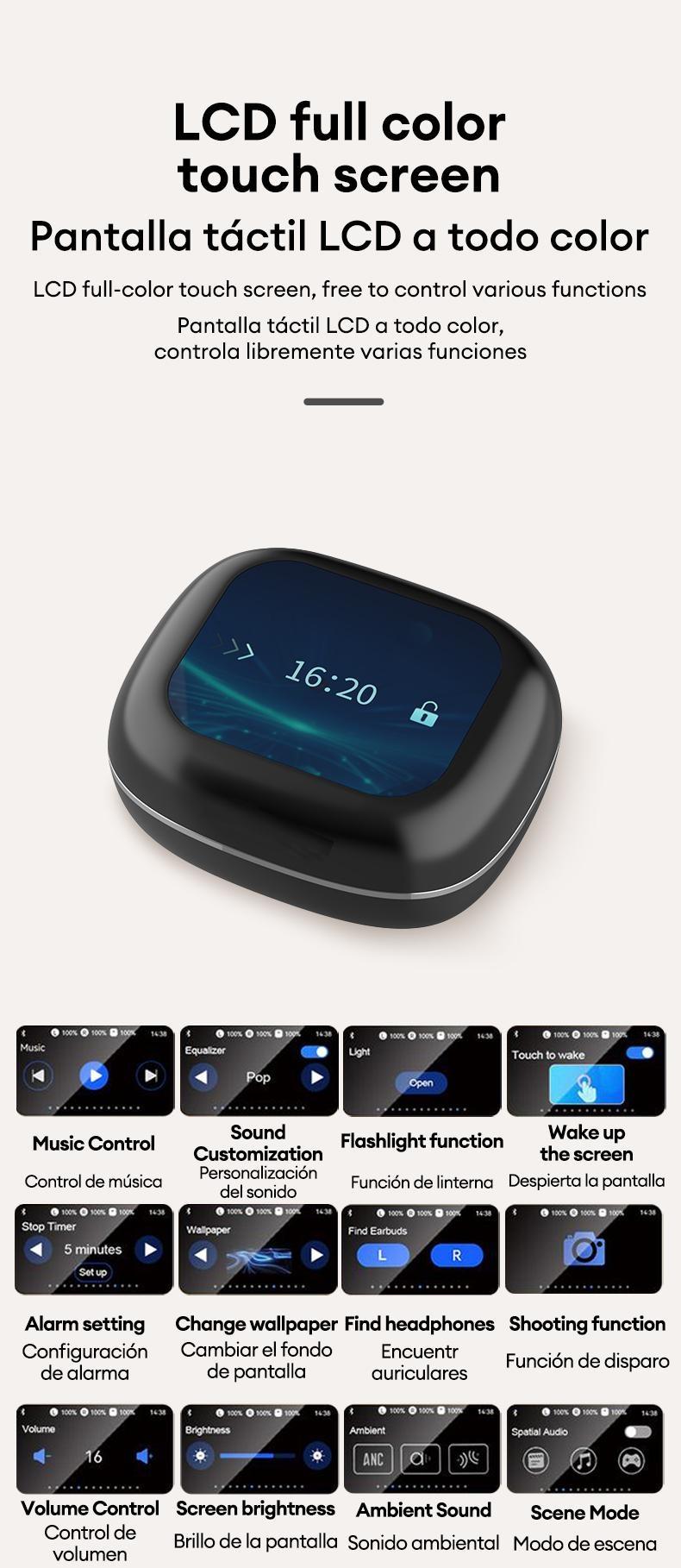 OpenAir Ultra Intelligent Bible Prayer Earphones, App-Based Prayer & Scripture Audio,Full-Color Touch Display Bluetooth Earbuds ，Dynamic Stereo Sound Earbuds with ENC Call Noise Canceling Mic