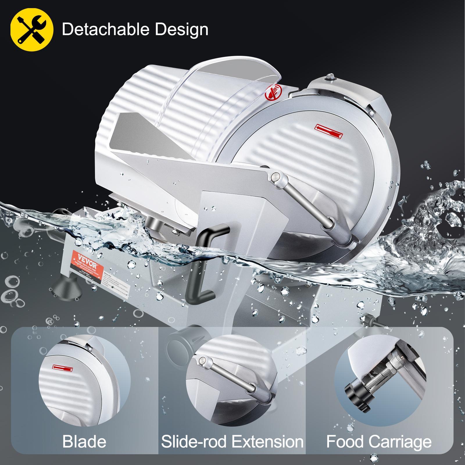 VEVOR 240W Commercial Meat Slicer,  Electric Deli Food Slicer, 10" Carbon Steel Blade Electric Food Slicer, 350-400RPM Meat Slicer, 0 - 0.47 inch Thickness Adjustable for Commercial and Home Use