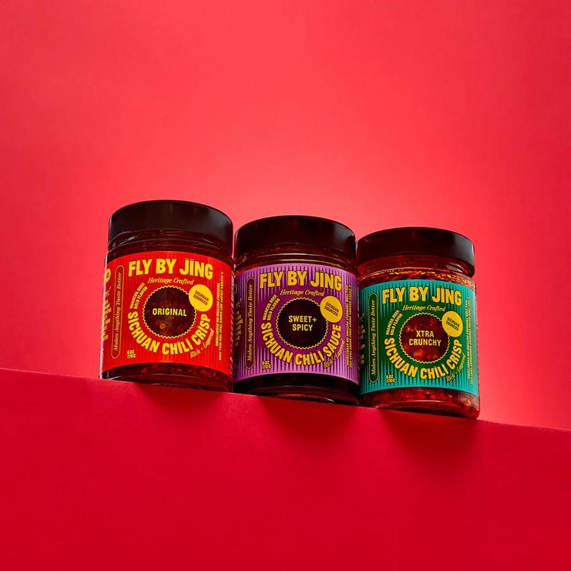 Fly By Jing Best-Selling Chili Crisp Trio 3-Pack (6 oz Each) – Original, Sweet + Spicy & Xtra Crunchy, Mild to Medium Spicy, Savory & Tangy, Vegan & Non-GMO