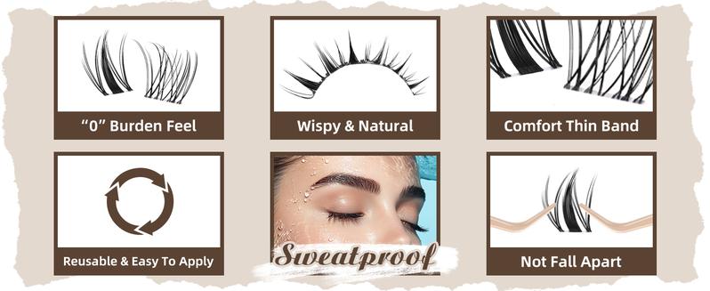 Lash Clusters 144 Pcs Natural Cluster Lashes Invisible Band Manga Lashes Super Thin Band Reusable Soft & Comfortable