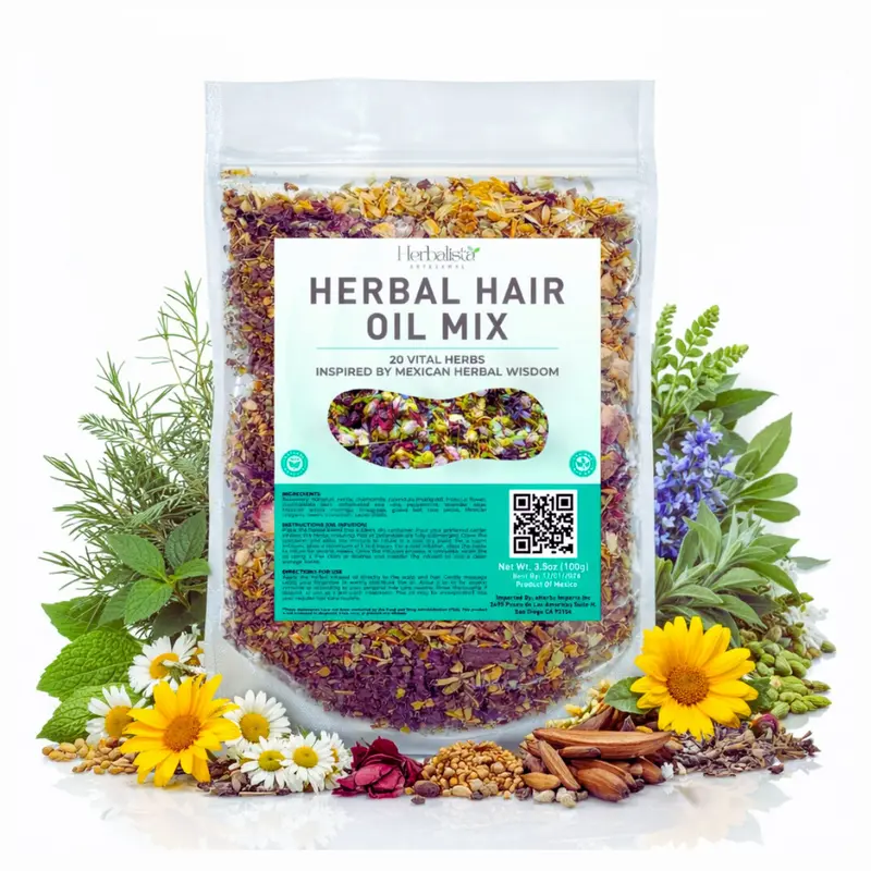 Herbalista Premium Herbal Hair Oil Mix (3.5oz/100g) - 20 Mexican-Inspired Ayurvedic Herbs Natural Scalp Care, Rosemary Oil Routine Support, Longerlook Hair, Stronger Roots, Fuller Volume, Natural Shine, DIY Infusion Treatment