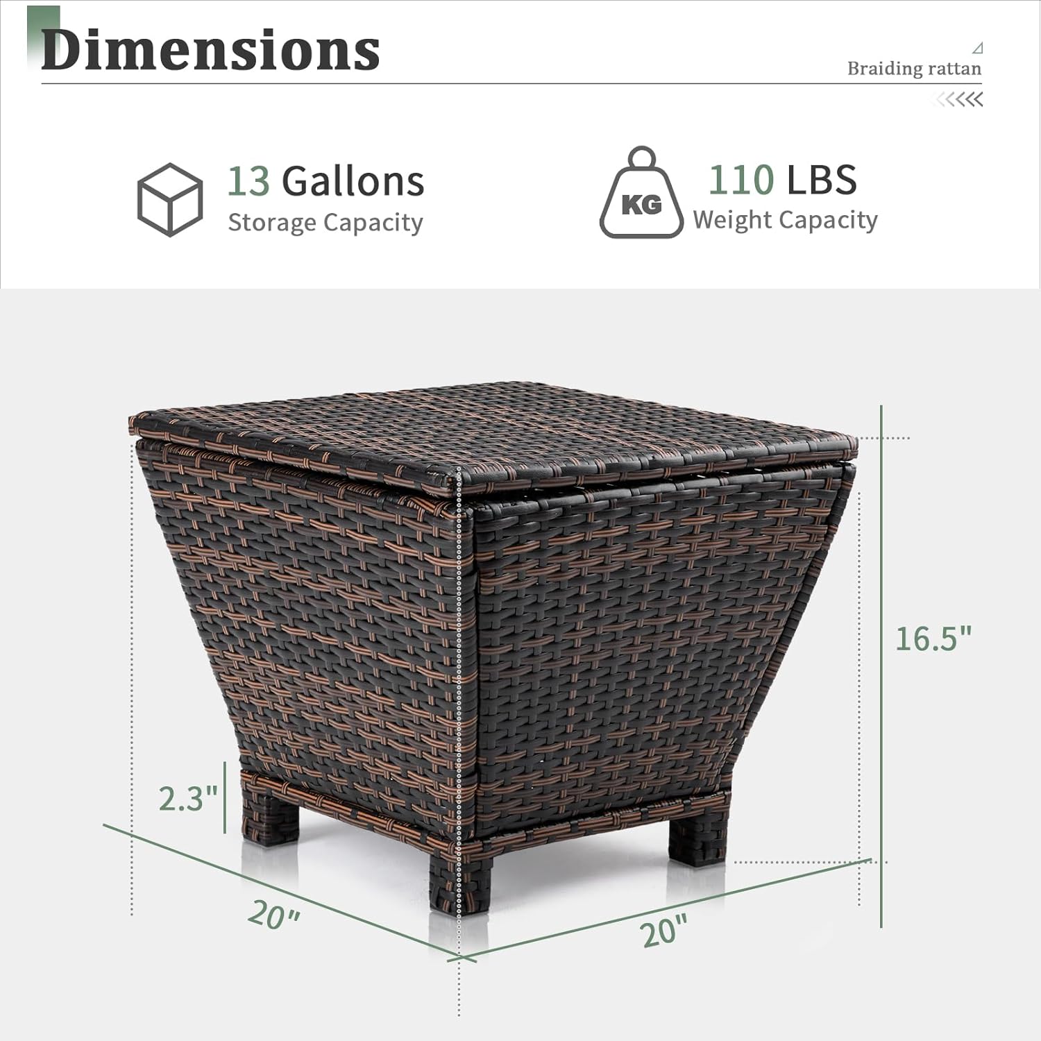VINGLI Outdoor Side Table with Storage, 13/27-Gallon Storage Box Outdoor Wicker Side Table for Patio Storage Table , Middle, Brown VINGLI Outdoor Side Table with Storage, 13/27-Gallon Storage Box Outdoor Wicker Side Table for Patio Storage Table , Middle, Brown