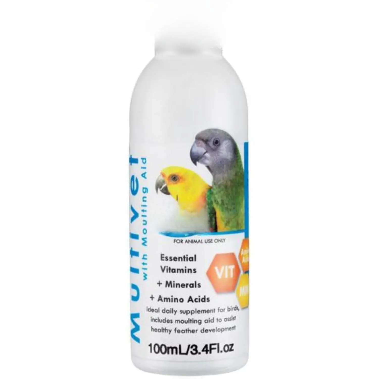 Multivet 100ml Liquid Bird Healthcare Supplement Bottle - Essential Nutrients That Aids in Feather Growth, Supports Feathers, No Deficiencies for Healthy Development
