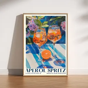 Aperol Spritz Print, Retro Italian Travel Cocktail Print, Kitchen Poster, Trendy Italian Wall Art, Modern Vintage Summer, Bar Cart Art