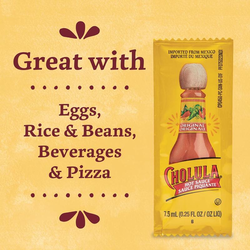Cholula Original Hot Sauce Packets, 200 count - One 200 Count Individual Hot Sauce Packets with Mexican Peppers and Signature Spice Blend, Perfect Single-Serve Size for Delivery and Takeout