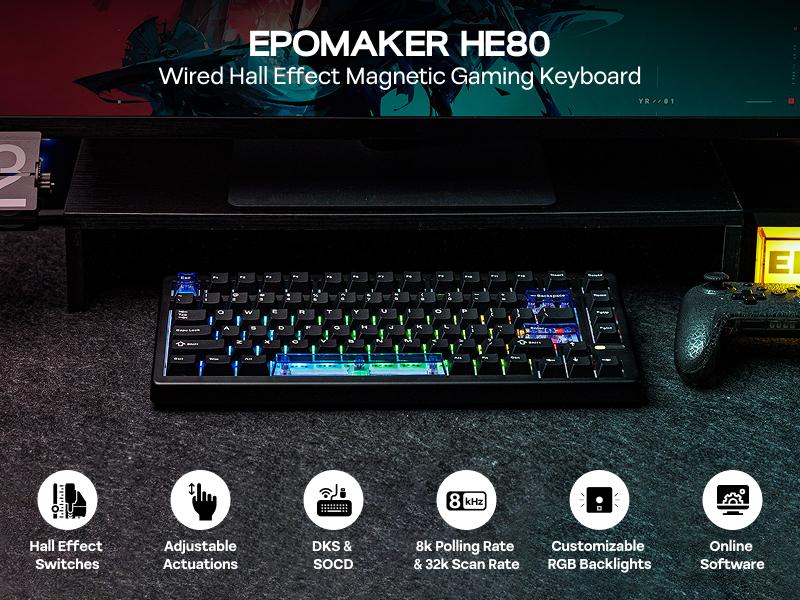 EPOMAKER HE80 Gasket-mounted Wired Gaming Keyboard with 8K Polling & 32K Scan, DKS & SOCD and Programmable South-Facing RGB Backlight Hot-Swappable Gaming accessories creamykeyboards desk accessories creamy keyboard TikTokShopSpringGlowUp