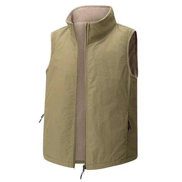 Men’s Regular Fit Scoop Neck Sleeveless Woven Thermal Fleece-Lined Polyester Waistcoat - Casual Zipper Design, Machine Washable All-Seasons Sport Tops