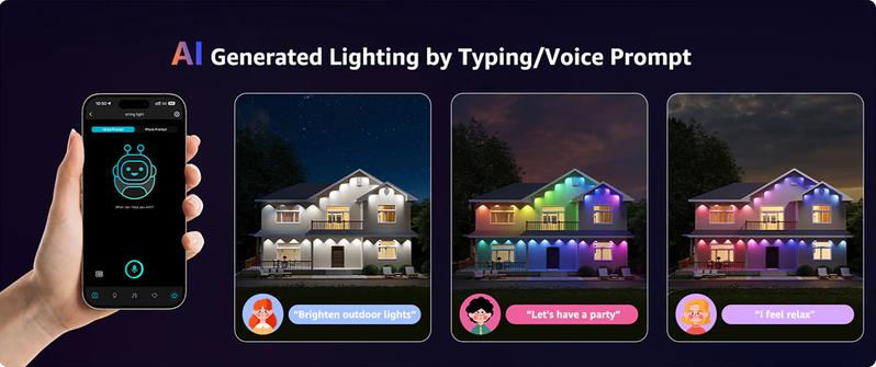 Lepro AI Permanent Outdoor Lights E1-60 100ft with 60 Triple-LED RGBIC+Warm/Cool White Smart Lighting App Control Alexa Google Enabled for Christmas Halloween