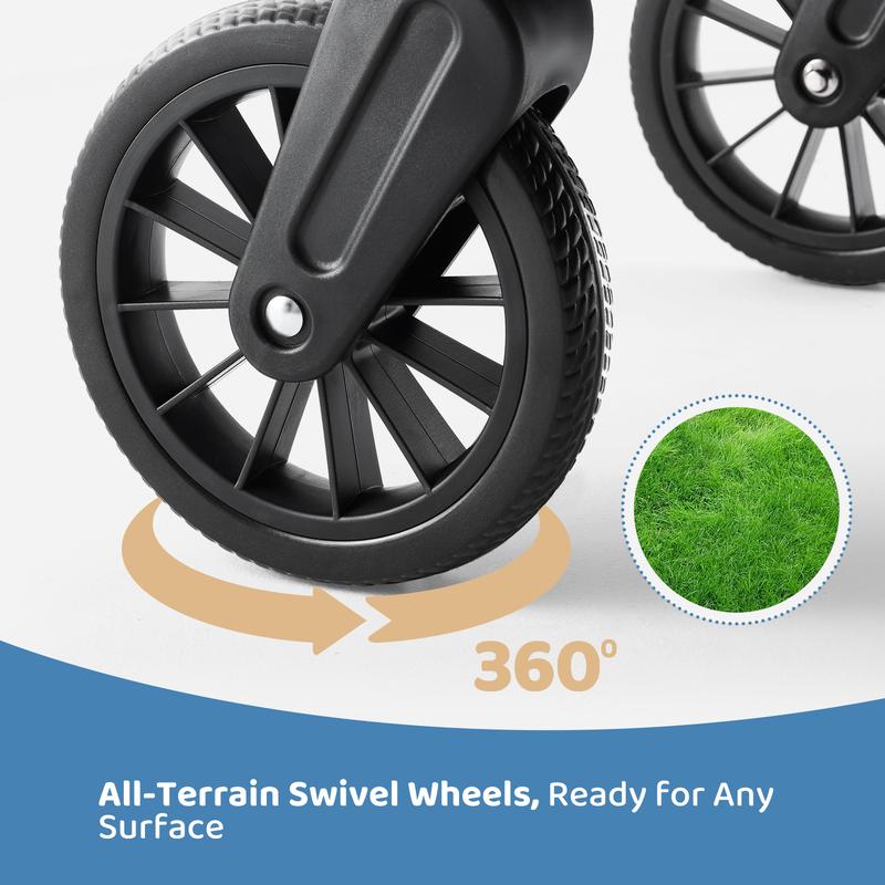 HARPPA All-Terrain Wagon Stroller for 2 with Canopy, Foldable 2-Seat Strollers for Babies, 4 Seats Wagon for Outdoor & Beach, Adjustable Push & Pull Handle, Footwell & Large Storage