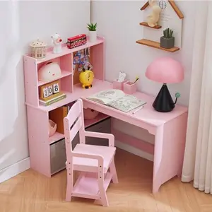 [GAOMON]Kids Corner Desk, Desk and Chair Set for Children, L Shape Kids Study Table - Features Bulletin Board Open Shelves & Storage Cabinets and Cloth Drawers