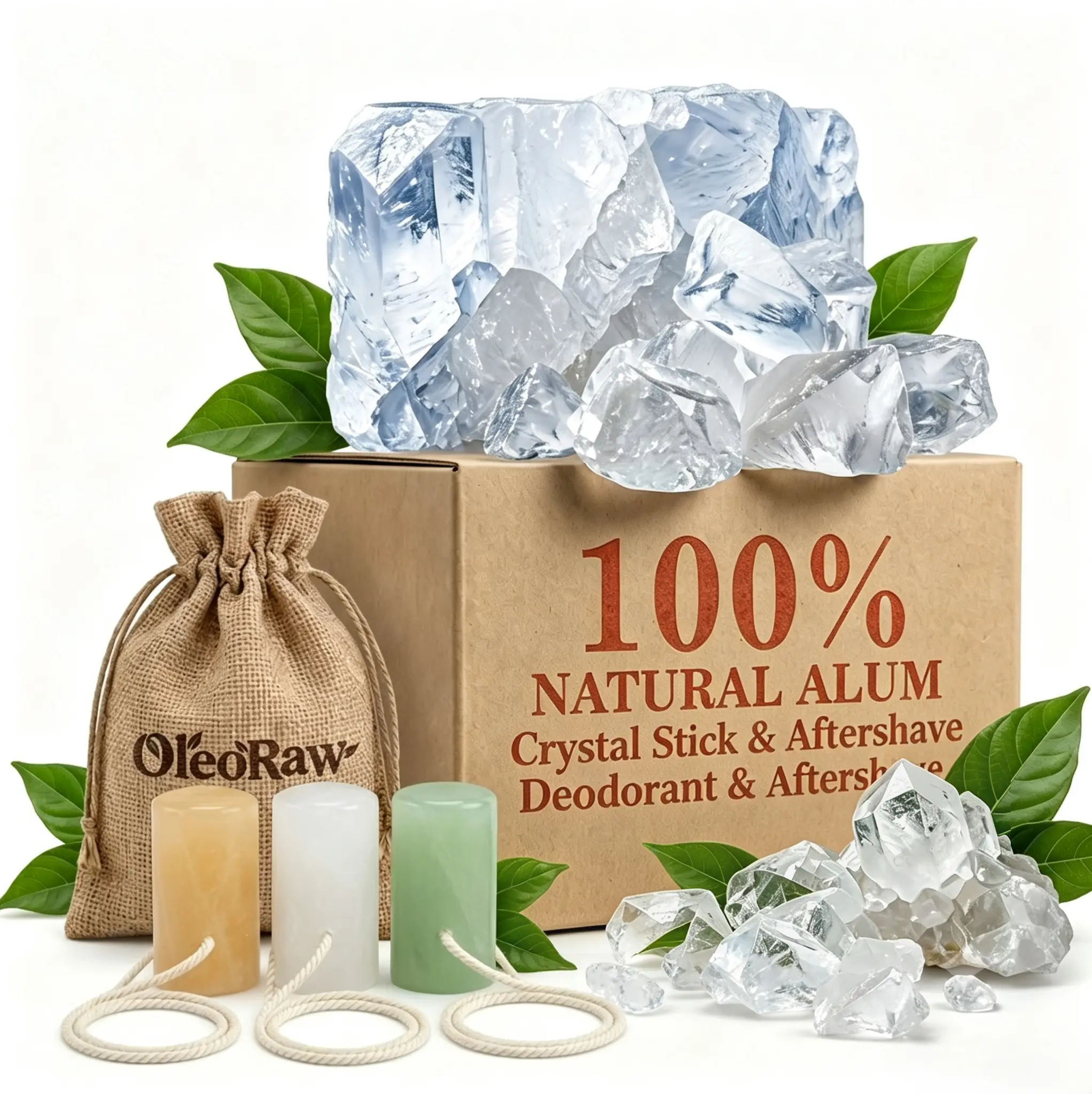 3-Pack Natural Alum Stick Deodorant & Aftershave Body Care Gift Set - Antibacterial Crystal Block Natural Salts (Unscented, Aloe Vera, Turmeric, 2 oz/60g Each) for Sensitive Skin, Razor Bumps, Dark Underarms, Travel-Friendly