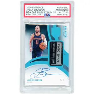 Jalen Brunson New York Knicks Autographed 2024-25 Panini Eminence Game Used Laundry Tag Relic #NPA-BRU #1/1 PSA Authenticated Auto 10 Card - Fanatics Authentic Certified