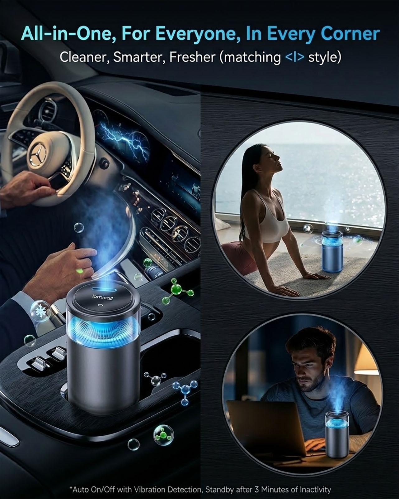 Lamicall Smart Car Air Freshener Diffuser, Cloud Mist Aroma Diffuser with Leak-Proof Auto Shut-Off, Soft Ambient Light, Alpine Fresh Solid Fragrance, Long-Lasting Scent for Car Home Office