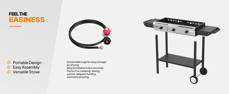 ROVSUN 2/3 Burner Outdoor Propane Gas Stove with Auto-ignition, Regulator & Side Shelves, 150,000/225,000 BTU Powerful Stand Cooker for Backyard Patio Cooking Home Brewing Canning Turkey Frying