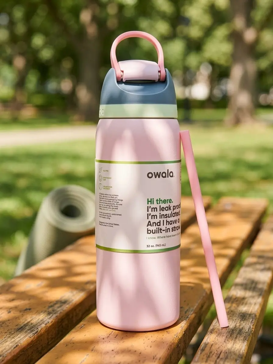 Stainless Steel Insulated Vacuum Flask Water Bottle - Flip Lid Straw, Leakproof Portable Hydration Tumbler with Cover, 24-Hour Double Wall Insulated Vacuum Cup for Sports, Christmas Gift