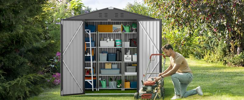 GIZOON Outdoor Storage Shed 6x4 FT Galvanized Metal Garden Shed with Double Lockable Doors Rainproof Sunproof Roof for Backyard Patio Lawn