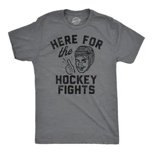 Mens Funny T Shirts Here for The Hockey Fights Sarcastic Ice Hockey Tee for Men Mens Funny T Shirts Cool Vintage Fashion T-Shirt Gift Classic Menswear Sarcastic Apparel for Men Funny Hockey Short Sleeve Novelty Dark Grey