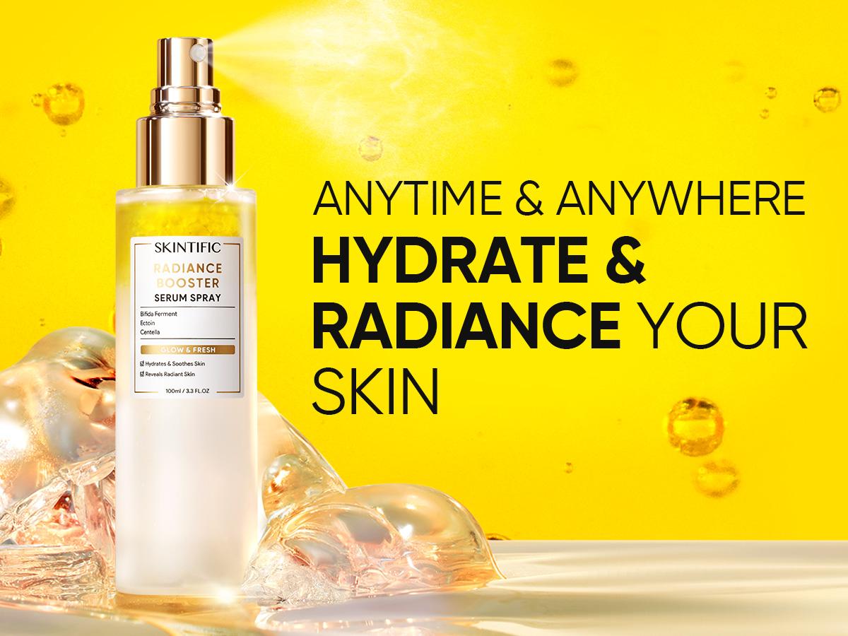 [SKINTIFIC] Radiance Booster Serum Spray, Hydrating Face Mist with Bifida Ferment & Squalane, Instant Dewy Glow, Soothes Skin, Vegan Skin Care, All In One Mist 3.3 fl oz