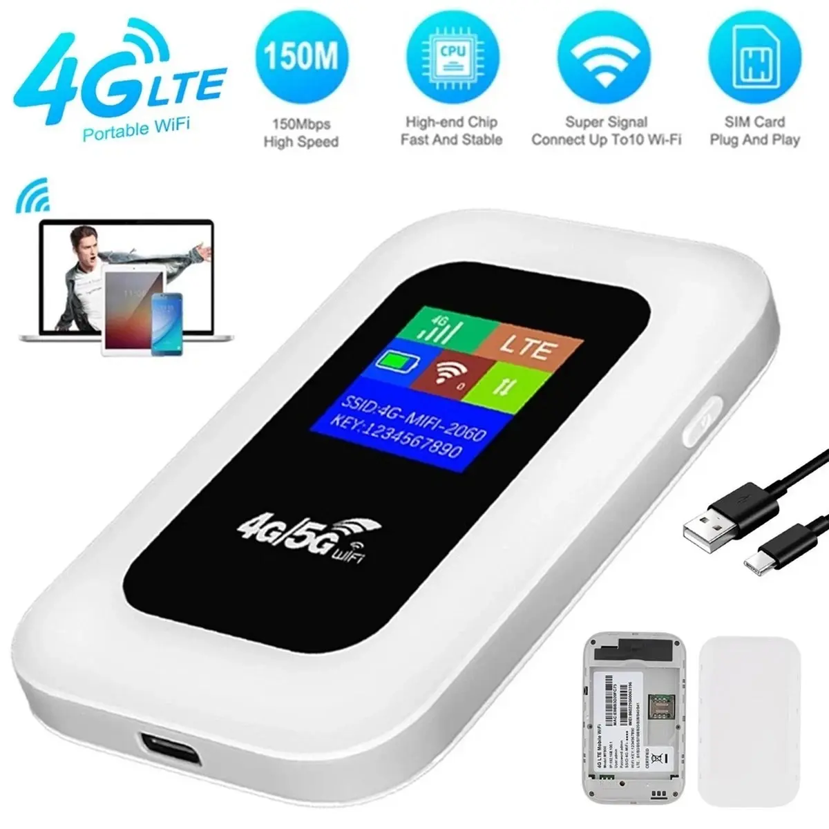 Unlocked 5G LTE Mobile Broadband MiFi Router - High Speed Mobile Hotspot with LCD Screen, 3000mAh Battery, Multiple WiFi Connections for Travel Users, Computers
