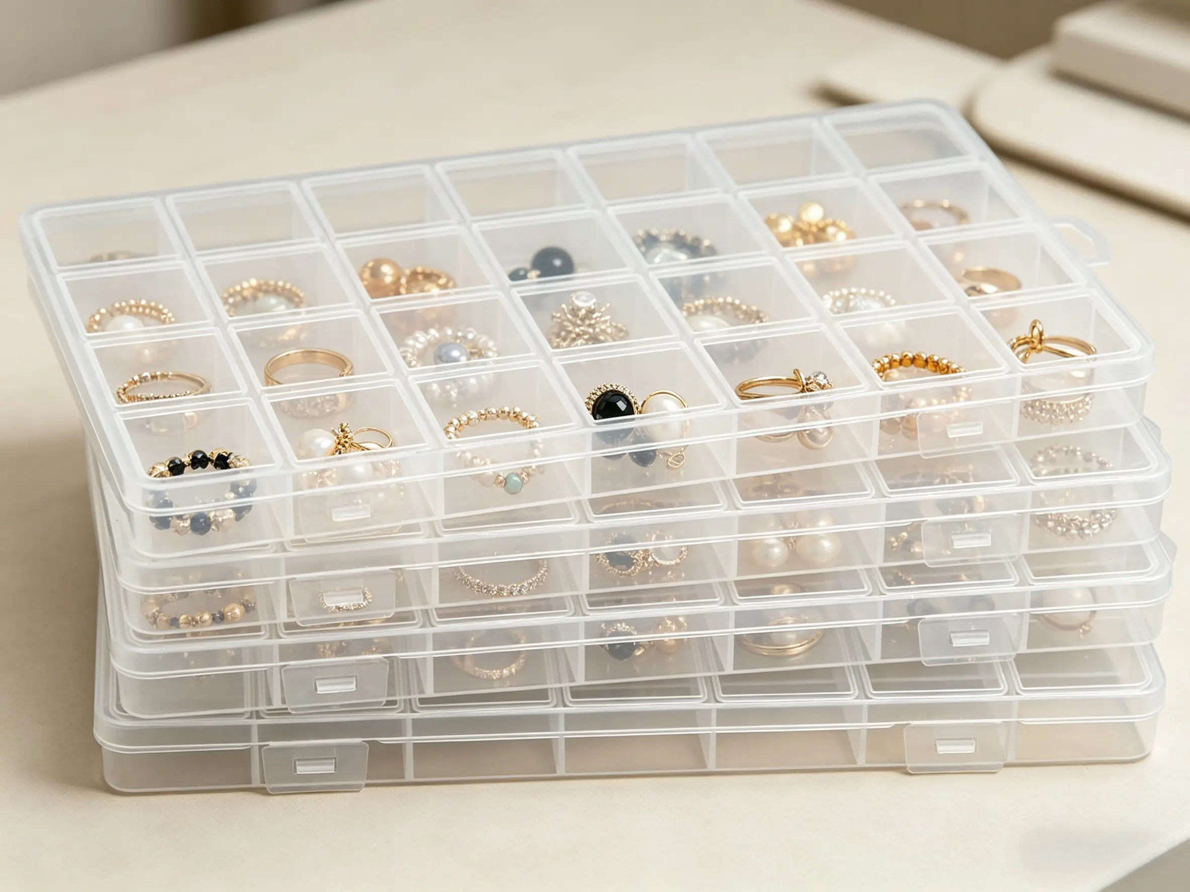 4Packs 28 Grids Bead Organizer Plastic Organizer Box with Fixed Dividers, Accessories, and Small Parts Container Clear Box for Beads, Sewing, Drawing,for Jewelry,DIY Crafts,Art,Small Items Storage