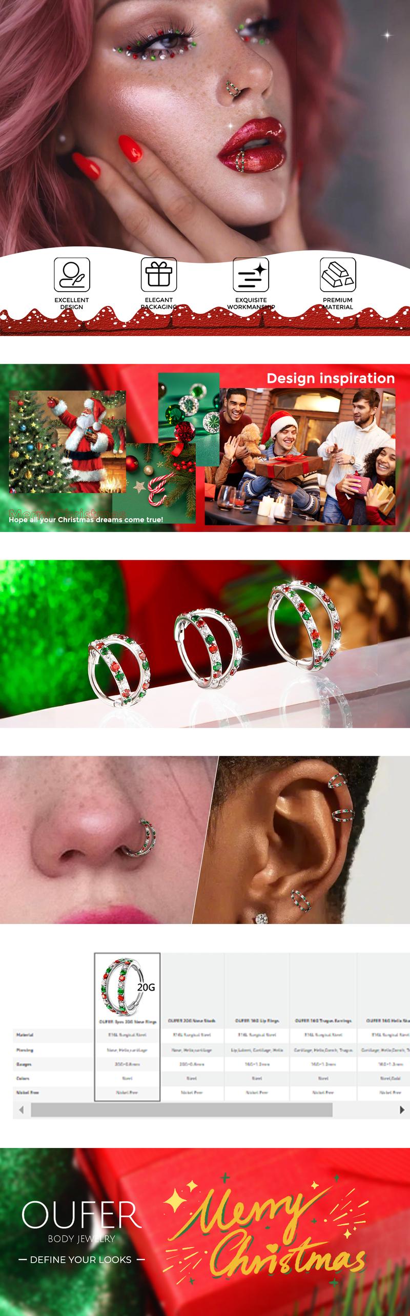 Oufer Christmas 20G/18G AAAAA+ Grade CZ Hinged Segment Nostril Nose Ear Cartilage Piercing Hoop Ring 316L Stainless Steel 5mm-12mm Vintage Body Jewelry with 11 Clear CZ Stones for Nose Conch Helix Lobe Tragus Piercings Oufer Christmas 20G/18G AAAAA+ Grade CZ Hinged Segment Nostril Nose Ear Cartilage Piercing Hoop Ring 316L Stainless Steel 5mm-12mm Vintage Body Jewelry with 11 Clear CZ Stones for Nose Conch Helix Lobe Tragus Piercings