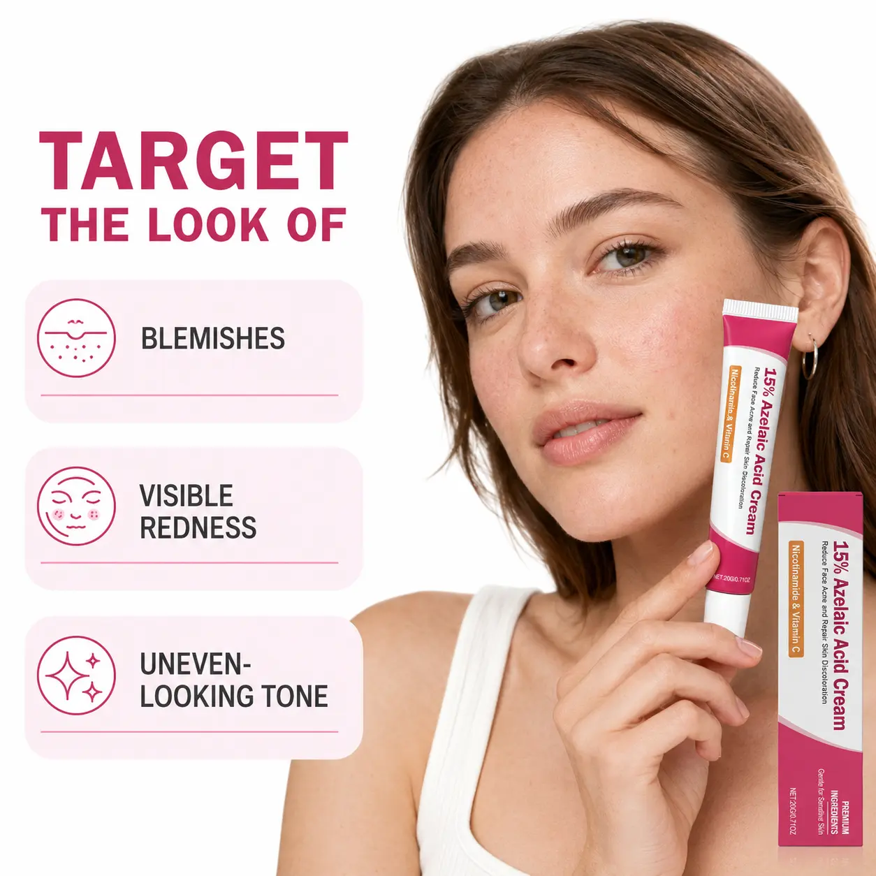 15% Azelaic Acid Facial Cream - Gentle Daily Moisturizer to Hydrate, Smooth Texture, and Reduce Redness for All Skin Types, Mild, Spot And Mark Reducing Acne Treatments, Blemish Care Acne Treatments, Dark Spots Treatment