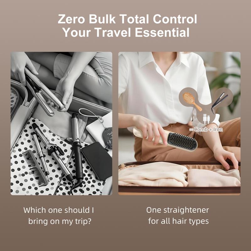 【Wireless Freedom】HS1 Cordless Straightening Brush - 40 Min Runtime, Fast Heat, Double-Layer Anti-Scald, Travel-Friendly, Style Anywhere, Anytime