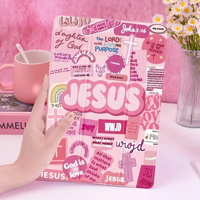 Elegant Aesthetic Jesus Bible Verse Sticker Patch Tablet Case, Tablet Casing, Tablet Covers, Fits iPad 10th Gen, iPad Air 5/4, iPad Pro 11", Transparent Soft Back Protective Anti-Drop Protection Cover Accessories