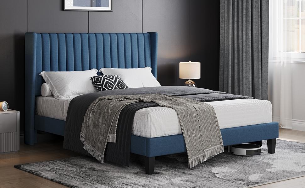 Yaheetech Linen Fabric /Velvet Upholstered Bed Frame Full/Queen/King with Wooden Slat Support, No Box Spring Needed, Durable Construction, Easy Assembly Furniture Bedroom Beige Headboard Yaheetech Linen Fabric /Velvet Upholstered Bed Frame Full/Queen/King with Wooden Slat Support, No Box Spring Needed, Durable Construction, Easy Assembly Furniture Bedroom Beige Headboard