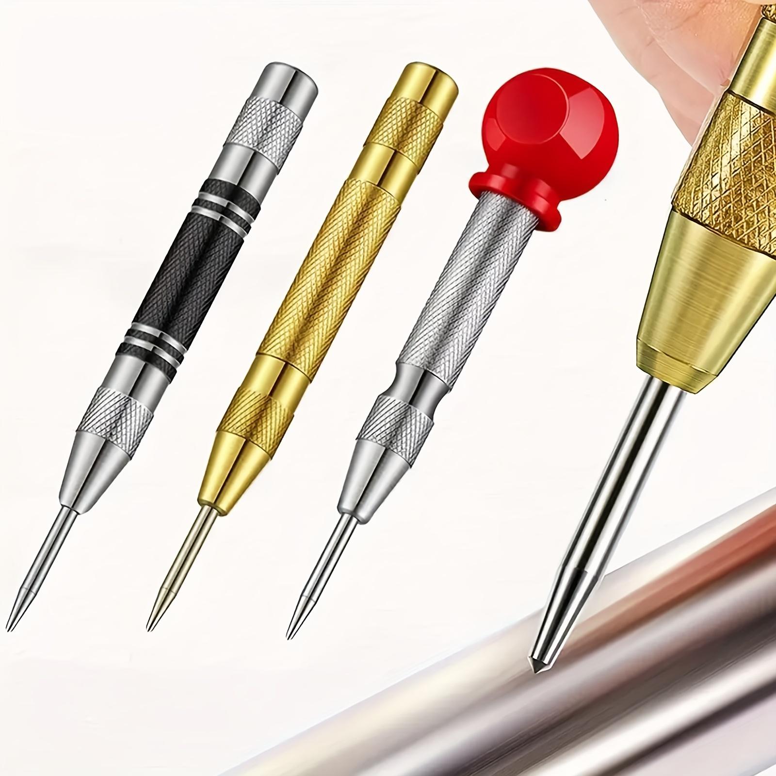 Professional Automatic Center Punch Locator Tool Kit 2 Pack with Adjustable Tension Spring Loaded Design for Accurate Metal Drilling Woodworking and Safety Glass Breaker