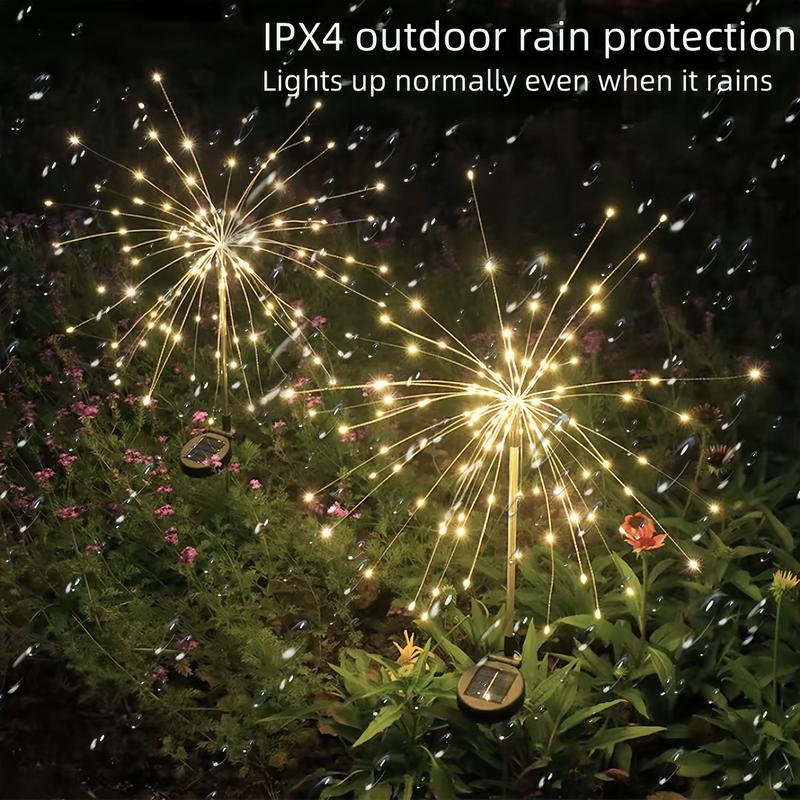2/4/6pcs Solar Powered 120LED Pole Fireworks Lights, Outdoor Waterproof Garden Lights, 8 Lighting Modes, Patio, Balcony B&B Scenario Camping Party Decoration, Carnival Outdoor Summer Ambient Lights