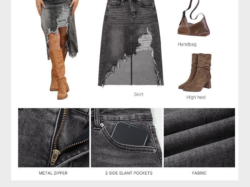 Asvivid Western Asymmetrical Ripped Denim Midi Skirt with Pocket Women High‑low Distressed Irregular Raw Frayed Hem Casual Destroyed Cowgirl Jean Skirts Bottoms Clothes for Back To School Fashion Fall Pick Asvivid Western Asymmetrical Ripped Denim Midi Skirt with Pocket Women High‑low Distressed Irregular Raw Frayed Hem Casual Destroyed Cowgirl Jean Skirts Bottoms Clothes for Back To School Fashion Fall Pick