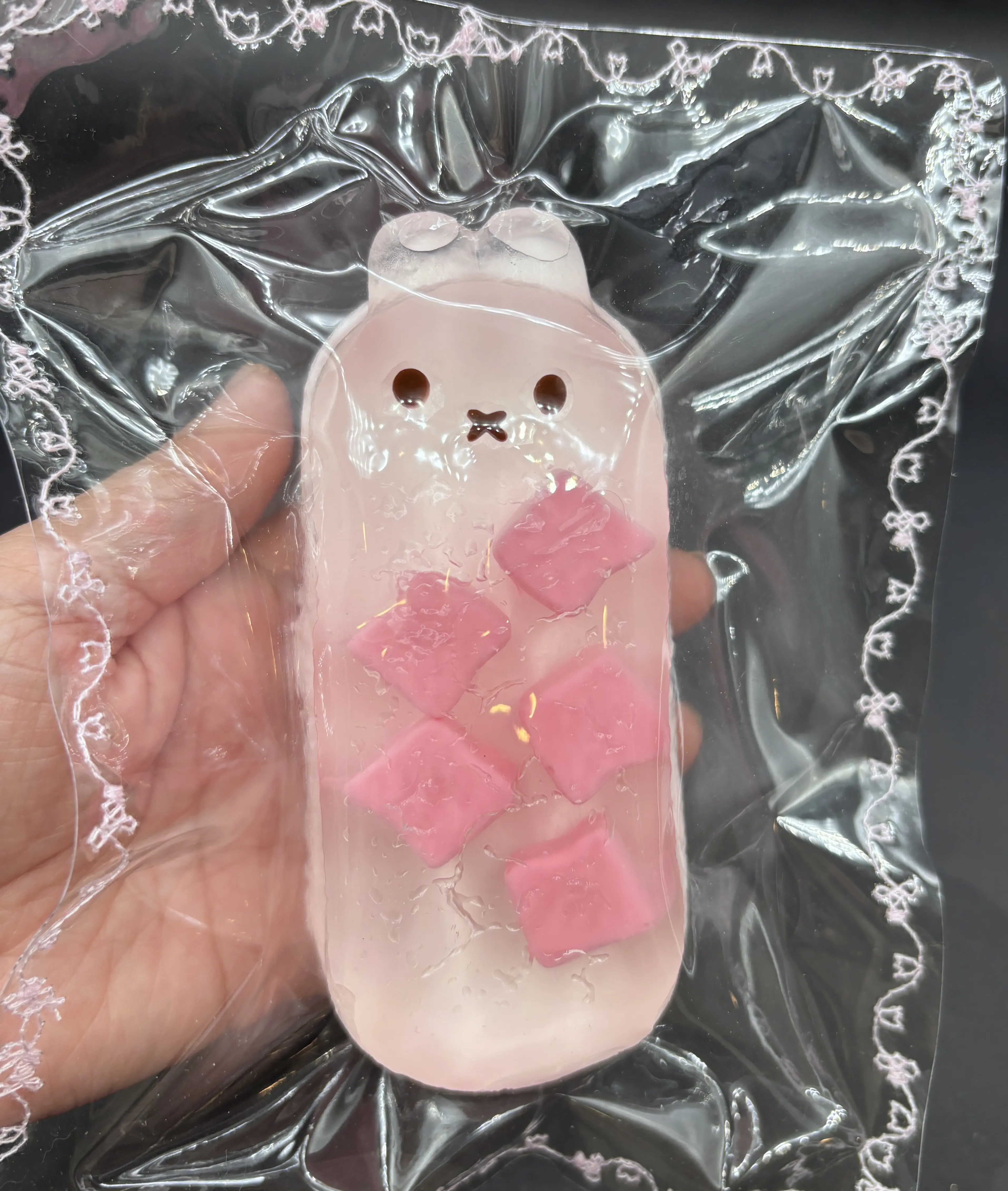 Super cute half clear peach coconut jelly bunny taba squishy