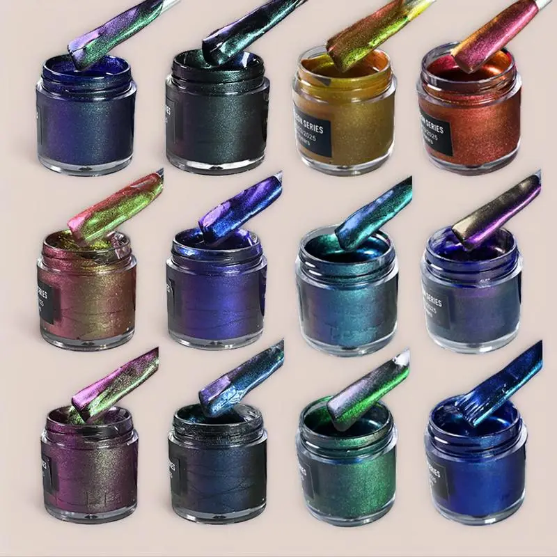 12 Color Acrylic Chameleon Art Paints, 10g DIY Chameleon Varnish, Suitable for Various Materials, Glass, Phone Cases, Ceramic, Leather, Fabric, Acrylic Art Kit, Art Supplies