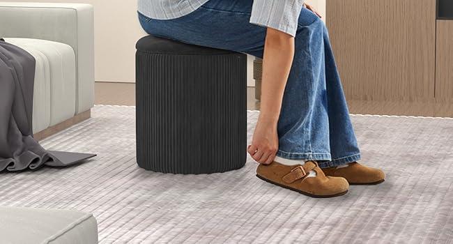 Round Ottoman Vanity Stool with Storage Set of 2, Beige Velvet Round Ottoman with Storage, Multifunctional Round Storage Ottoman Foot Rest, Storage Ottoman Round with Storage for Living Room Round Ottoman Vanity Stool with Storage Set of 2, Beige Velvet Round Ottoman with Storage, Multifunctional Round Storage Ottoman Foot Rest, Storage Ottoman Round with Storage for Living Room