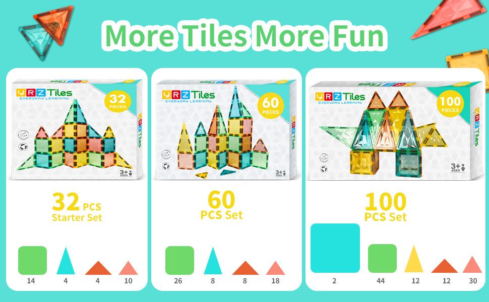 32PCS Magnetic Tiles, Magnetic Tiles Kids Toys Magnet Toys for Toddler Magnetic Blocks Building Toys Preschool STEM Learning Sensory Montessori Toys for 3+ Year Old Boys and Girls, Safe Creativity Toddler Kids Toys, Christmas Toys Gift birthday gift