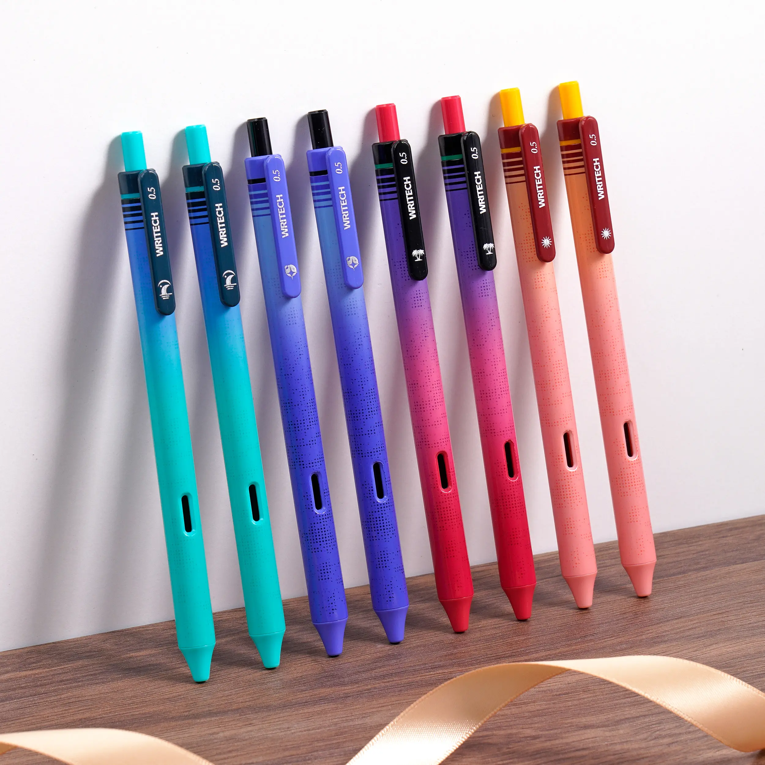 WRITECH Black Ink Gel Pens: 8-Pack Retrowave 0.5mm Fine Point Pens - Smooth Writing Silent Clicker and Refillable Perfect for School Office & Everyday Use.