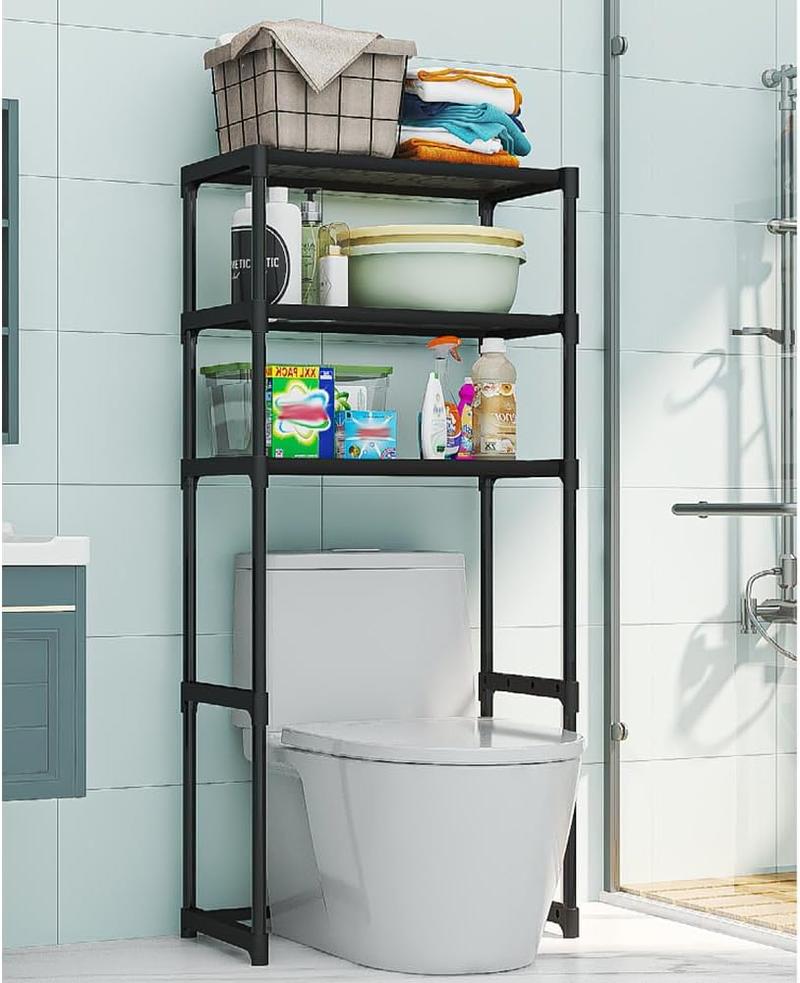 Over The Toilet Storage Cabinet, 3-Tier Metal Bathroom Organizer Shelf, Stable Freestanding Above Toilet Shelf for Bathroom, Laundry, Balcony, Space Saver(Black) Over The Toilet Storage Cabinet, 3-Tier Metal Bathroom Organizer Shelf, Stable Freestanding Above Toilet Shelf for Bathroom, Laundry, Balcony, Space Saver(Black)