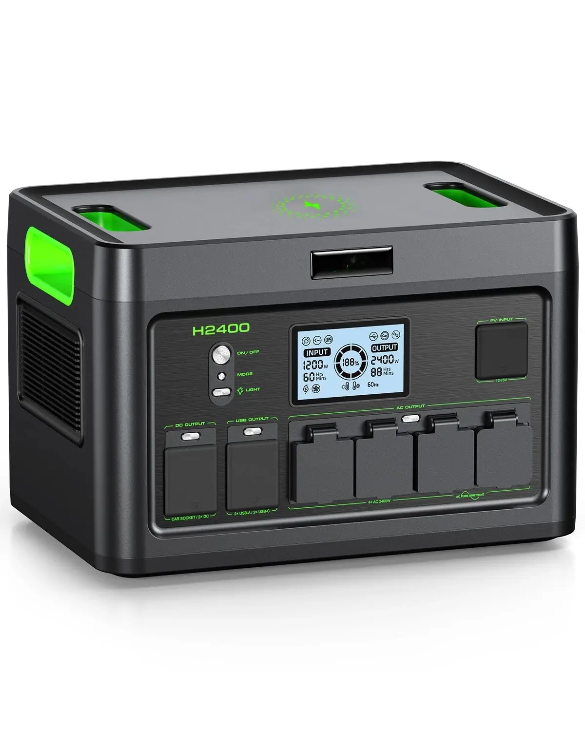 2400W 1843.2Wh Portable Solar Generator RV LiFePO4 Backup Battery True  Capacity Power Rapid AC Charging Durable Battery H2400 - TikTok Shop