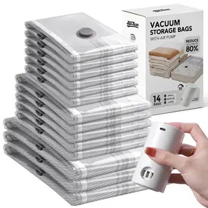 Travel Vacuum Storage Bags Set of 14 with Wireless Electric Air Pump, Space Saver Vacuum Bags for Clothes & Travel Essentials, Vacuum Seal Bags for Clothing, House Organizers for Home & Luggage, Reusable Compression Bags Perfect for Carry-On Suitcases
