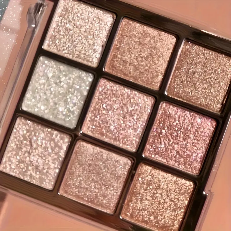 Women's 9-Colour Glitter Shimmering Eyeshadow Palette, Highly Pigmented Beauty Eyeshadows for Perfect Eye Makeup, Makeup with Golden White Pink Shades, Sparkle, Pigment Rich, For Women, Creating Stunning Eye Makeup