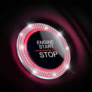Car Bling Crystal Rhinestone Engine Start Ring Decals, 2 Pack Car Push Start Button Cover/Sticker, Key Ignition Knob Bling Ring, Sparkling Car Interior Accessories for Women (Pink)