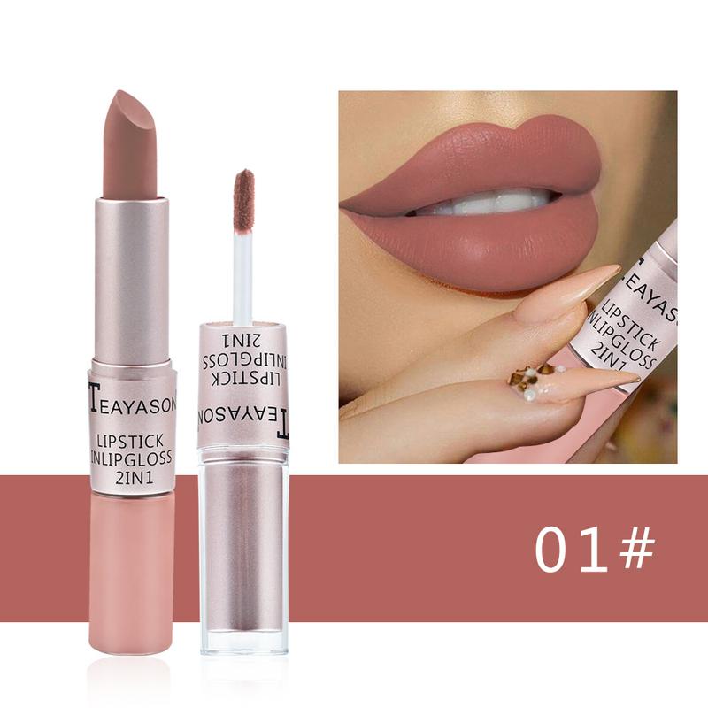 2 in 1 Velvet Matte Lipstick & Lip Gloss SetDouble Head Design Finish Non-Stick Cup NotFade Nude Color Lipgloss Stain Makeup LongLasting Waterproof Gloss 2 in 1 Velvet Matte Lipstick & Lip Gloss SetDouble Head Design Finish Non-Stick Cup NotFade Nude Color Lipgloss Stain Makeup LongLasting Waterproof Gloss