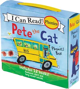 Harper Pete the Cat 12-Book Phonics Fun Box of 12 Mini-Books Featuring Short and Long Vowel Sounds Expert-Reviewed Beginning Readers for Kids Ages 3-6 I Can Read Phonics Fun