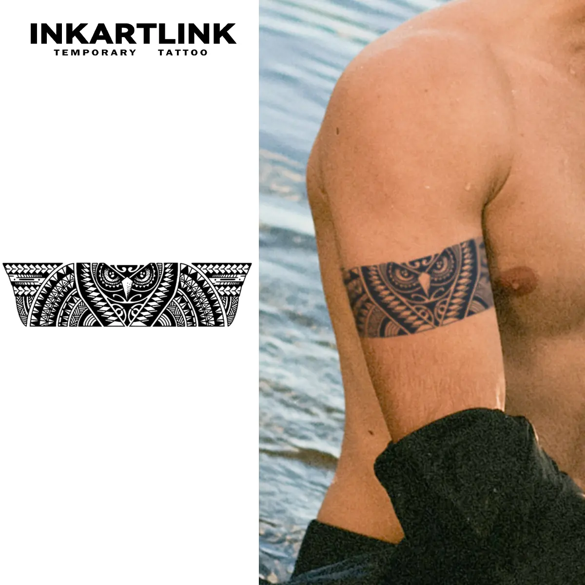 INKARTLINK 2 Sheets Polynesian Owl Totem Armband Arm Sleeve Tattoos - Maori Ethnic Tribal Fake Waterproof Geometric Tattoo Art for Adult Men, Suitable for All Skin Types